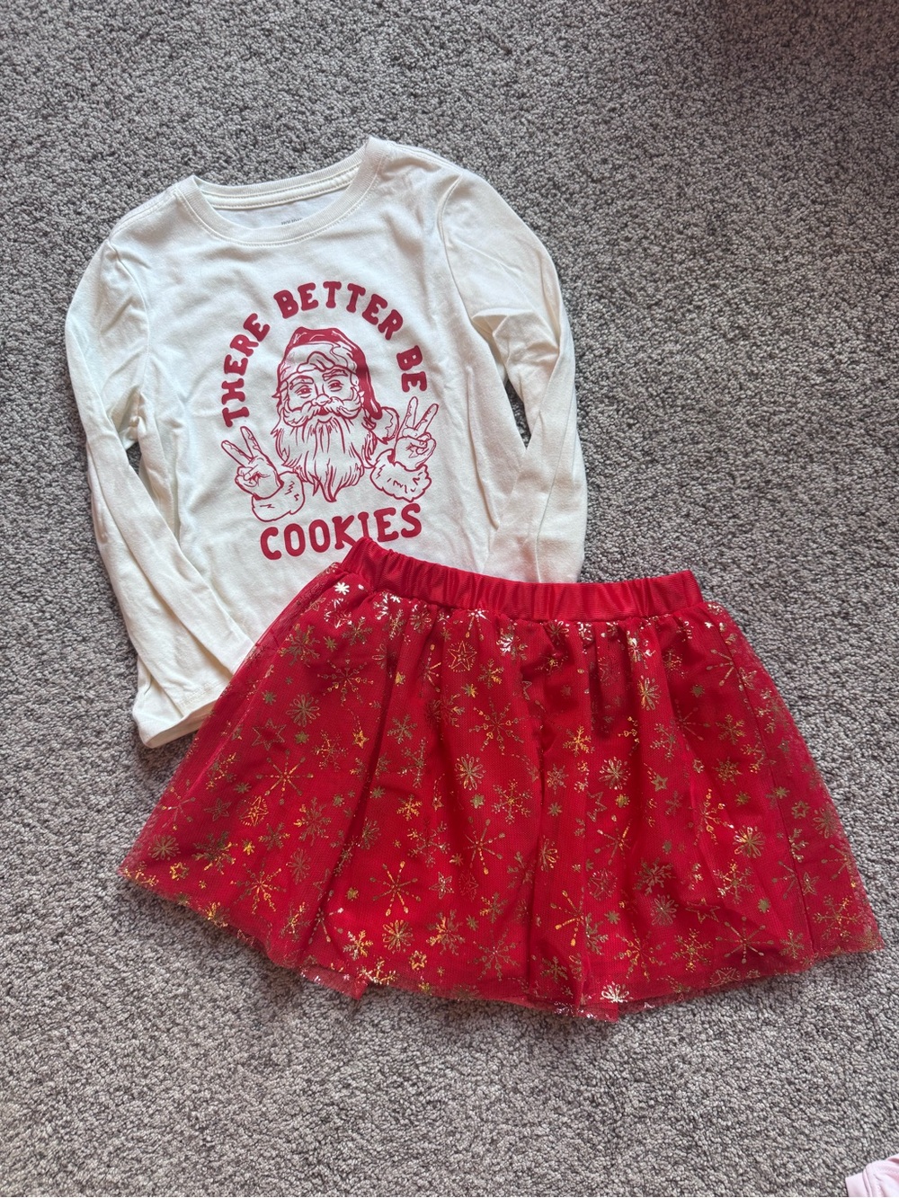 Holiday Time Red Tulle Skirt with Gold Snowflake Accents
